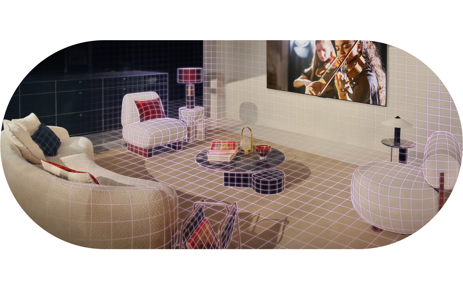 Living room with LG OLED TVs featuring AI Customisation, which provides the optimal brightness and sound